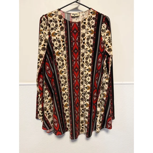 Show Me Your Mumu Mini Tunic Dress women’s XS Red Black Floral Boho Long Sleeve - Picture 2 of 16